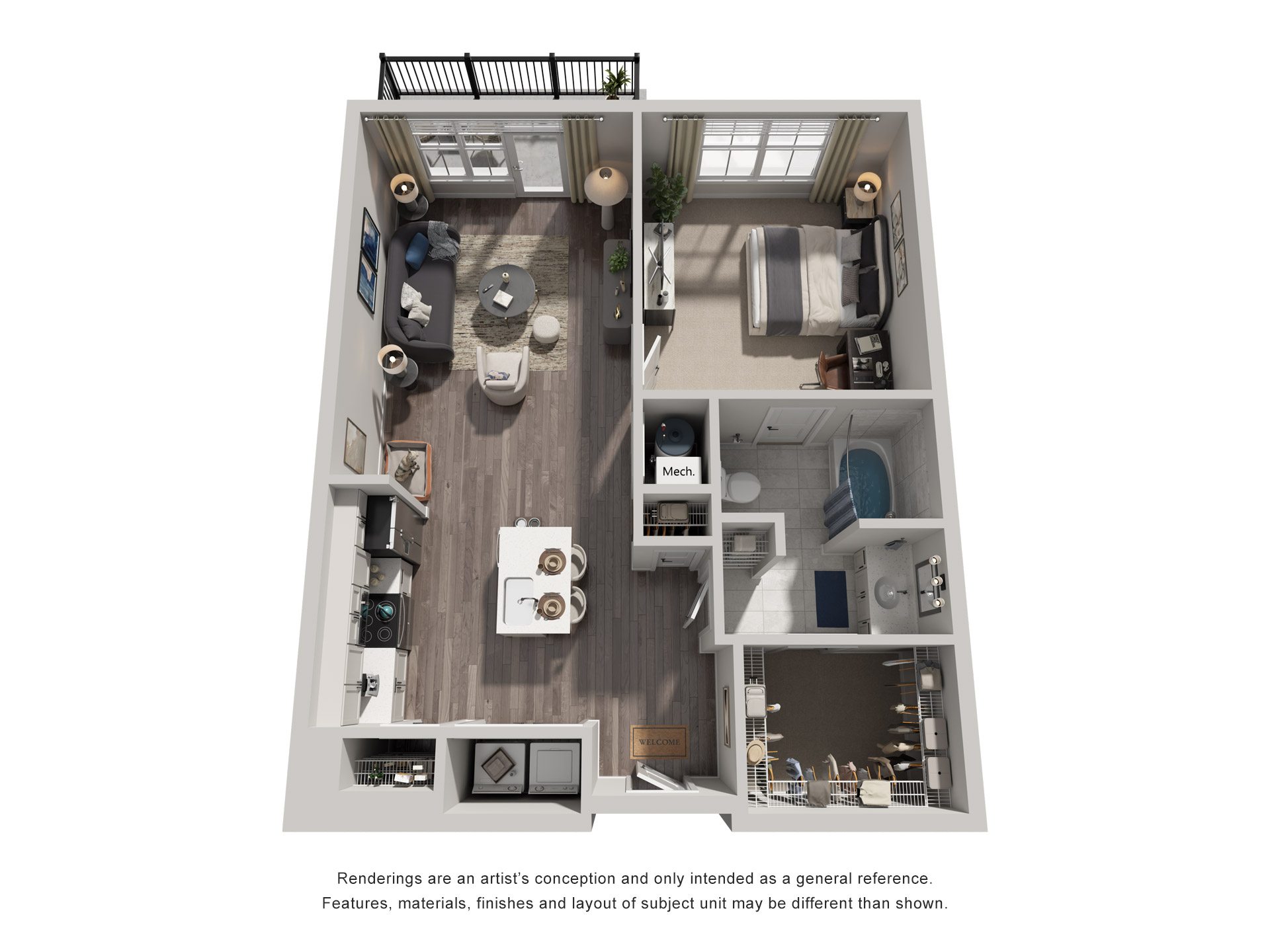 Floor plan for 1 bed, 1 bath, 828 sqft